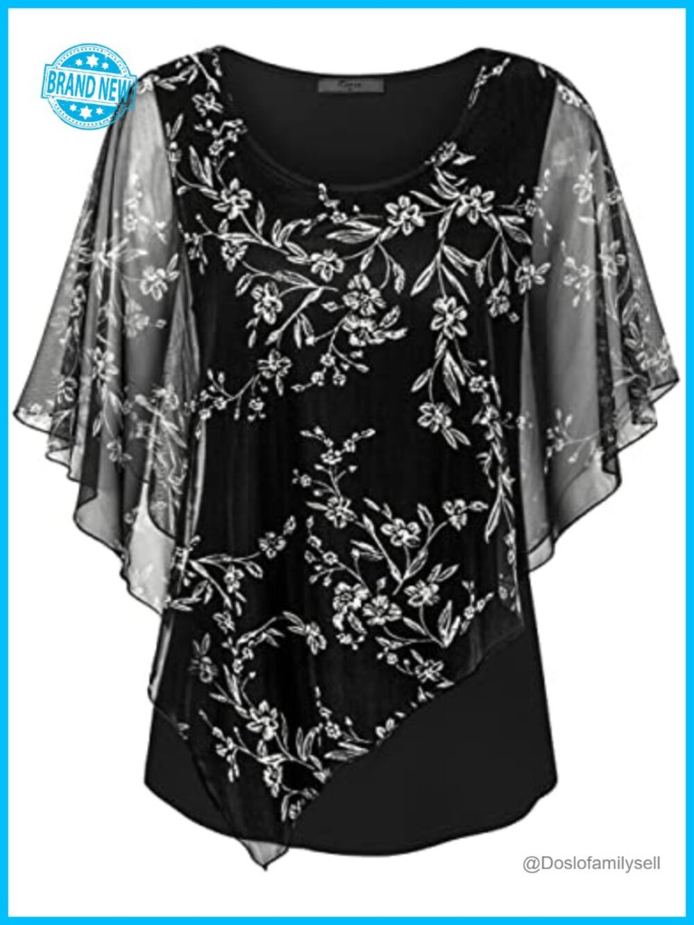 Women's Flowy Mesh Poncho Blouse Dressy Casual Lightweight Tunic Top